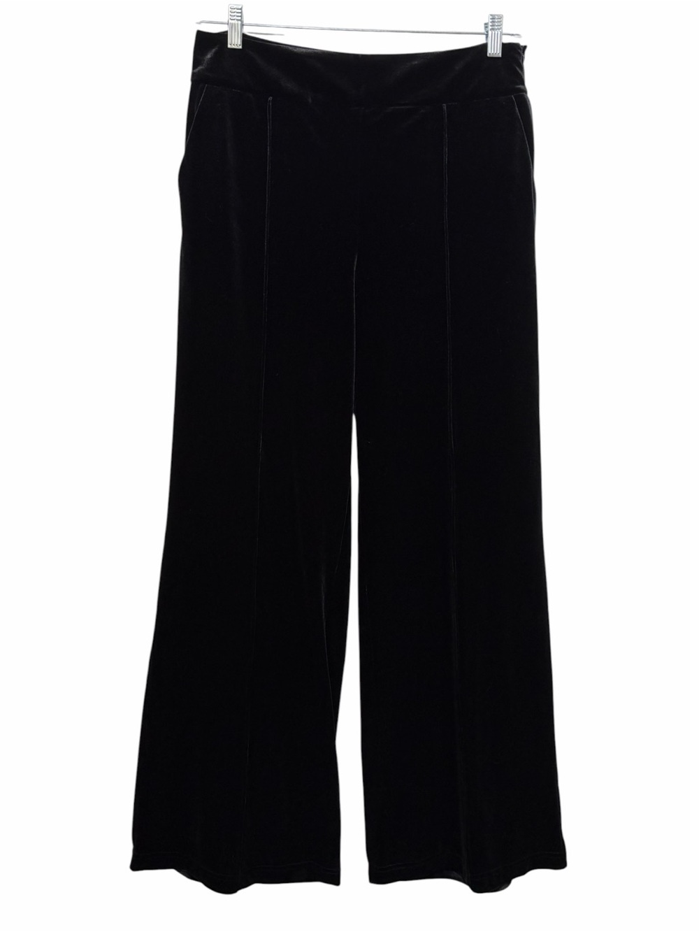 Inc Black Velvet High Rise Wide Leg Flat Front Seamed Dressy Pants Side Zip L